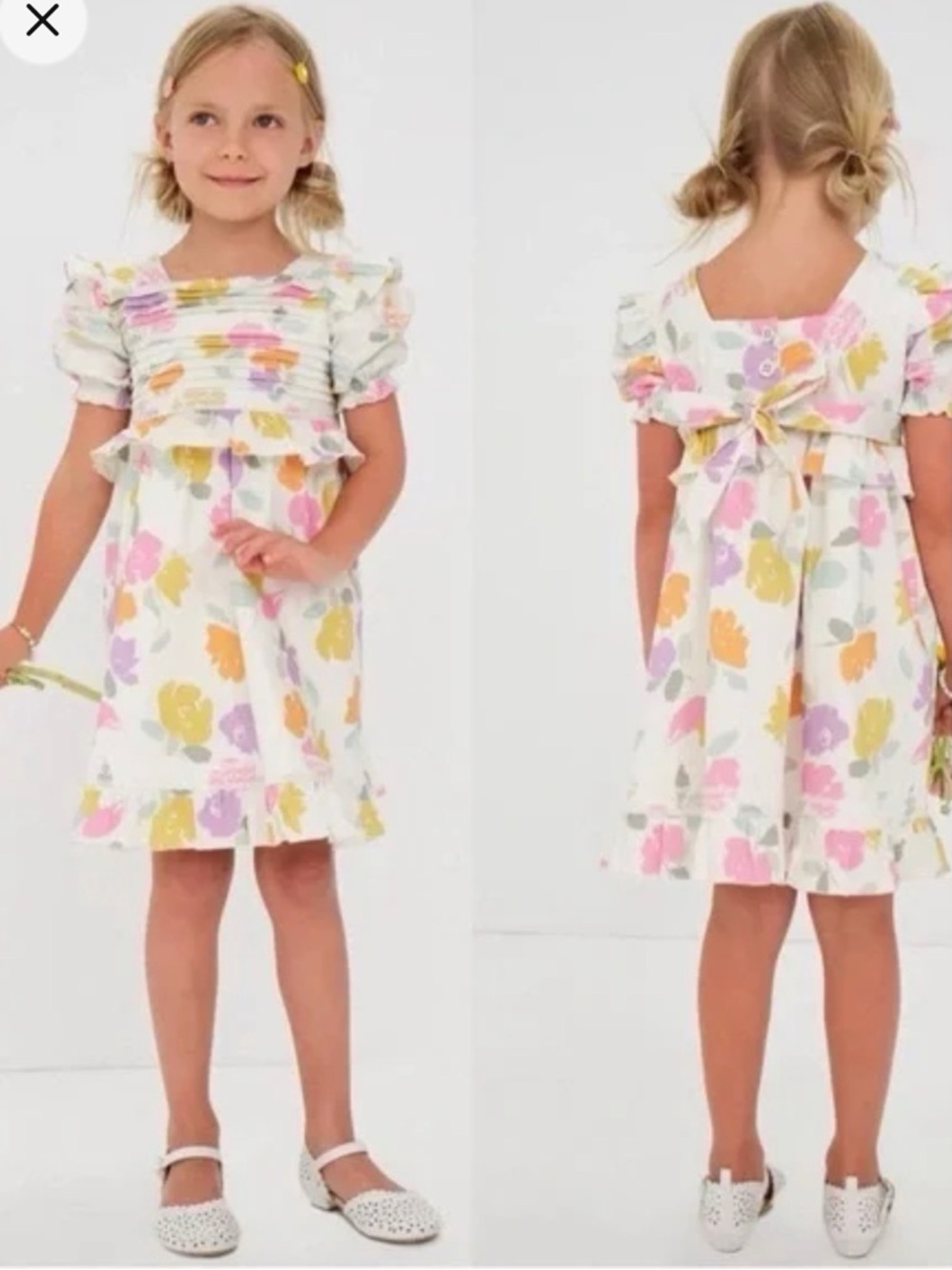 Lil Lemons by for love and lemons White Floral Ruffle Dress with Pastel Pink